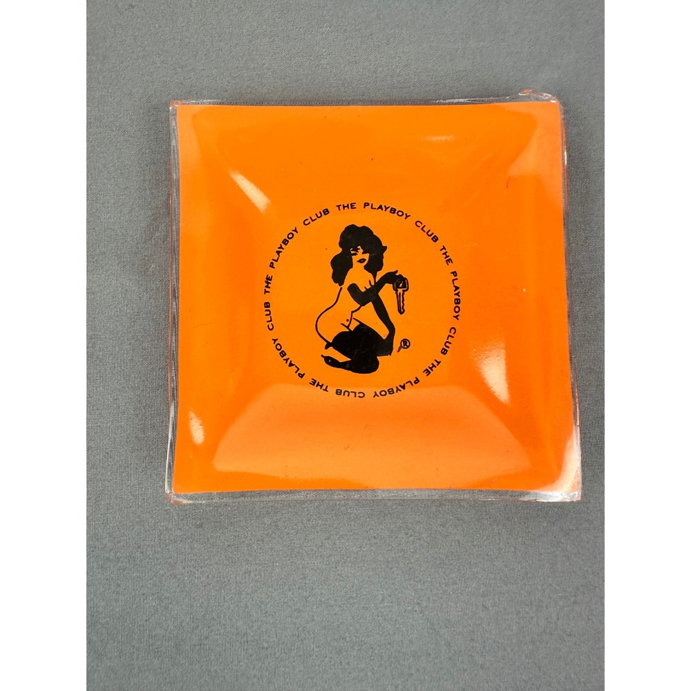 Vintage The Playboy Bunny Club Key Dish Orange Glass Tray Ashtray 4"X4"
